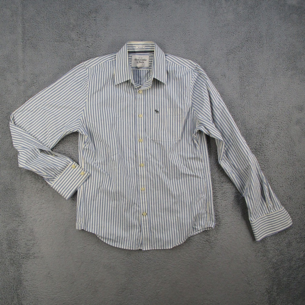 Abercrombie & Fitch Button Down Shirt Mens XL Blue Yellow Stripe Muscle Fit Y2K